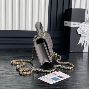 Chanel AP3226 Phone Holder with Chain Patent Calfskin & Gold-Tone Metal Gray - Default Title - View 6