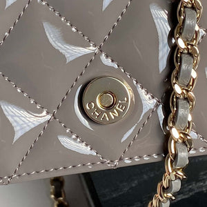Chanel AP3226 Phone Holder with Chain Patent Calfskin & Gold-Tone Metal Gray - Default Title - View 7