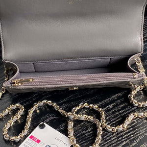 Chanel AP3226 Phone Holder with Chain Patent Calfskin & Gold-Tone Metal Gray - Default Title - View 8
