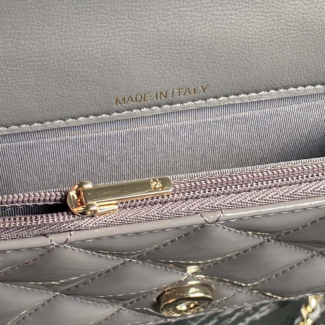 Chanel AP3226 Phone Holder with Chain Patent Calfskin & Gold-Tone Metal Gray - Default Title - View 9