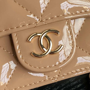 Chanel AP3226 Phone Holder with Chain Patent Calfskin & Gold-Tone Metal Apricot - Default Title - View 3
