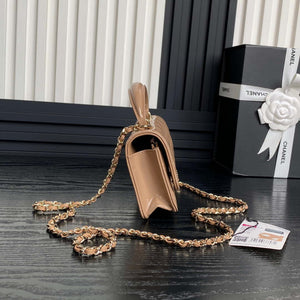 Chanel AP3226 Phone Holder with Chain Patent Calfskin & Gold-Tone Metal Apricot - Default Title - View 4