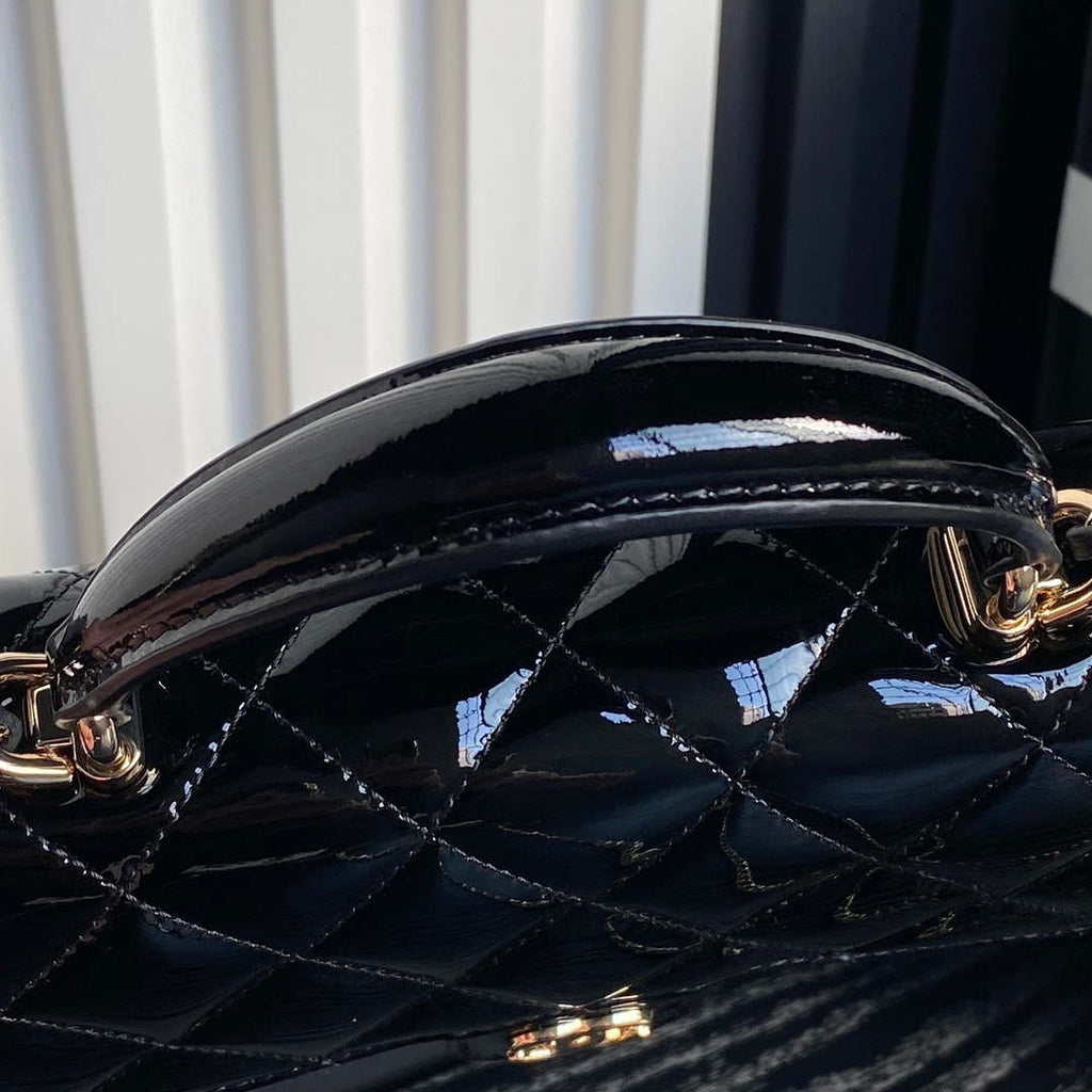 Chanel AP3226 Phone Holder with Chain Patent Calfskin & Gold-Tone Metal Black