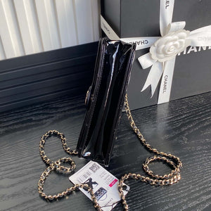 Chanel AP3226 Phone Holder with Chain Patent Calfskin & Gold-Tone Metal Black - Default Title - View 6