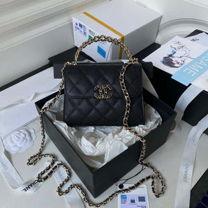 Chanel AP3237 Clutch with chain Grained Shiny Calfskin Gold With Handle Bag Black - Default Title - View 1