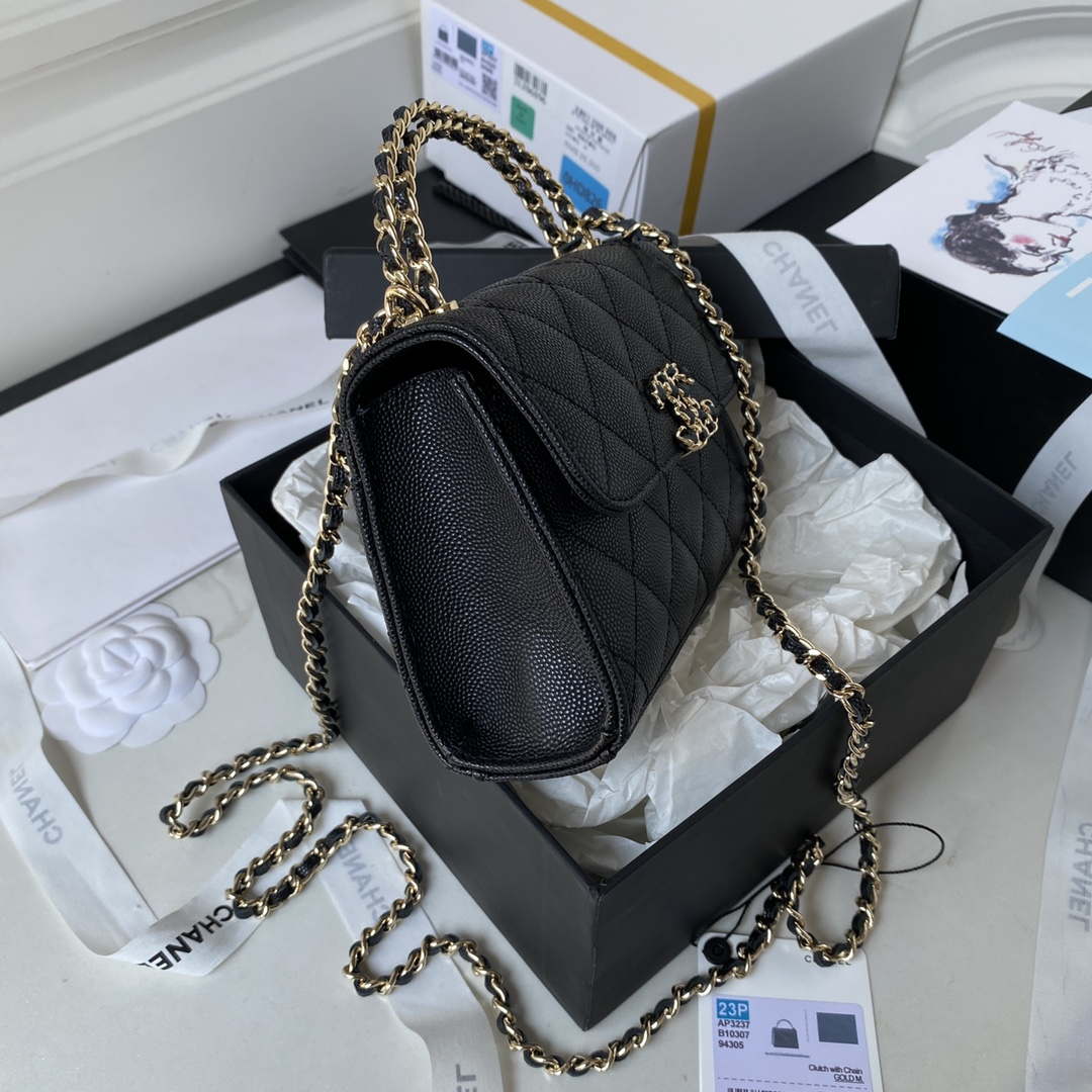 Chanel AP3237 Clutch with chain Grained Shiny Calfskin Gold With Handle Bag Black - Default Title - View 5