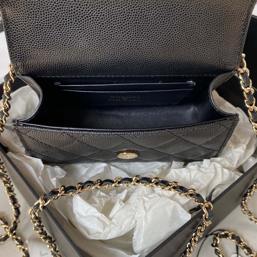 Chanel AP3237 Clutch with chain Grained Shiny Calfskin Gold With Handle Bag Black - Default Title - View 7