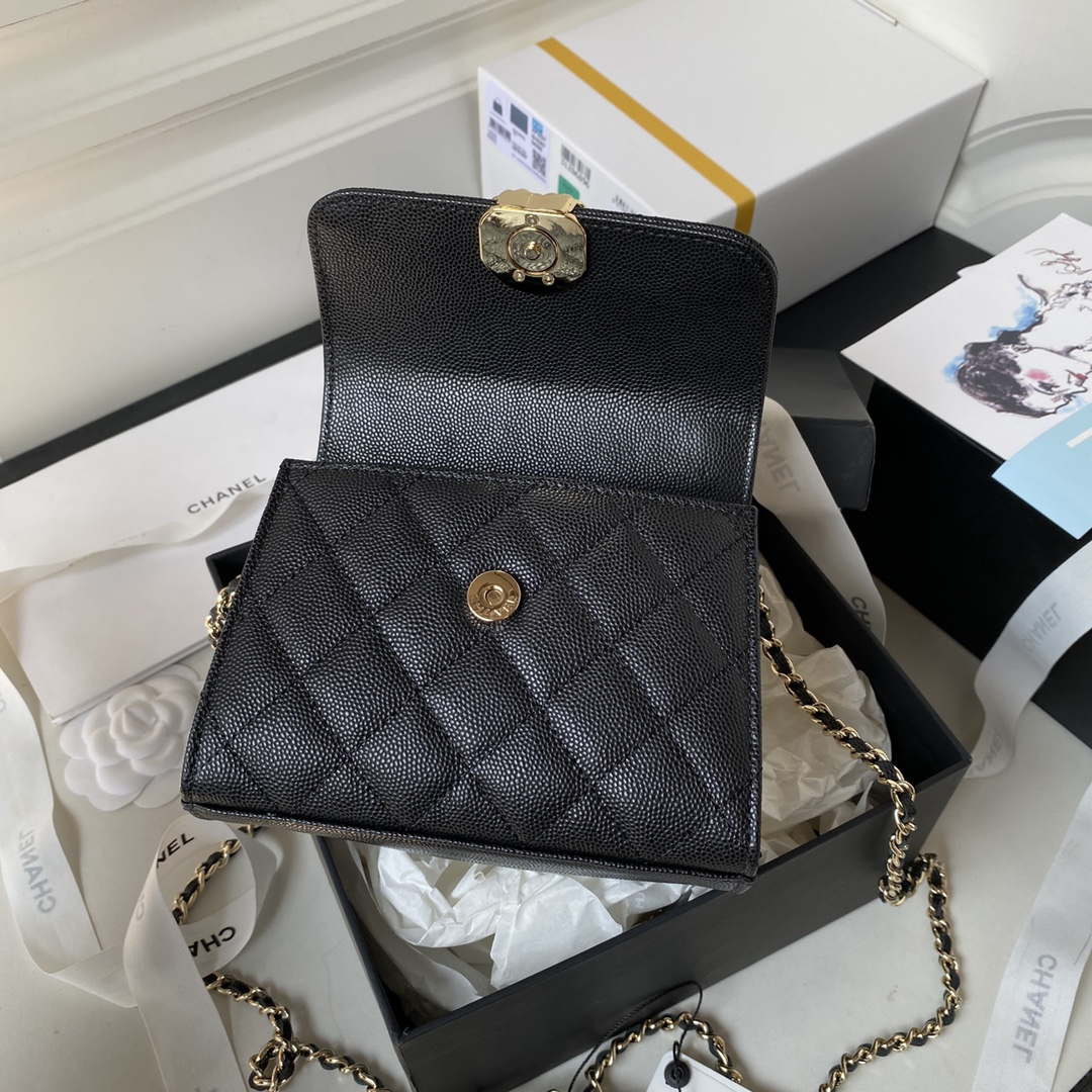 Chanel AP3237 Clutch with chain Grained Shiny Calfskin Gold With Handle Bag Black - Default Title - View 9