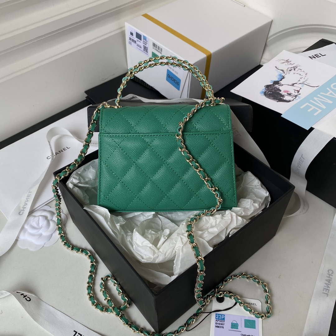 Chanel AP3237 Clutch with chain Grained Shiny Calfskin Gold With Handle Bag Green - Default Title - View 2