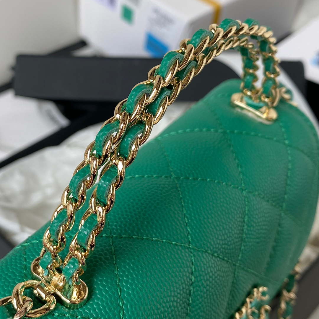 Chanel AP3237 Clutch with chain Grained Shiny Calfskin Gold With Handle Bag Green - Default Title - View 4