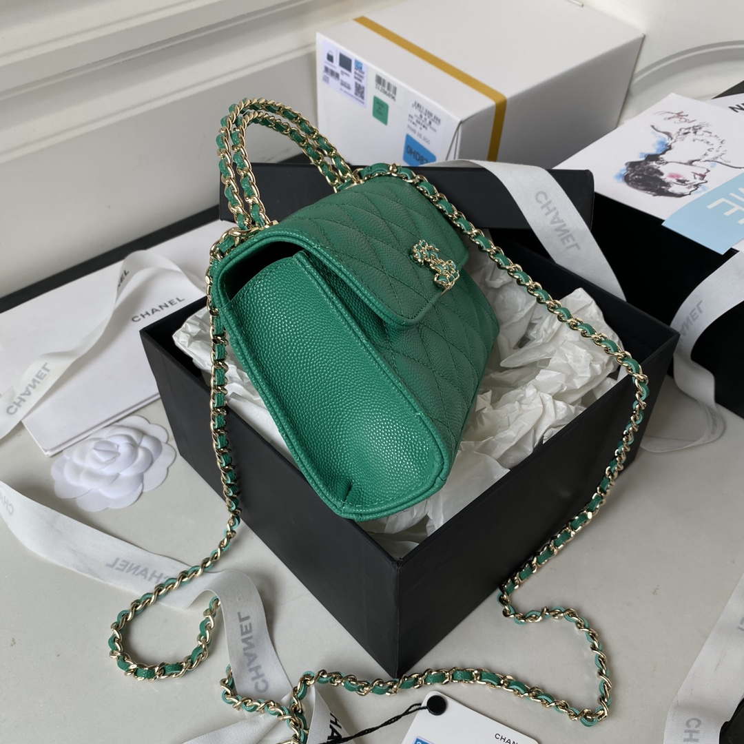 Chanel AP3237 Clutch with chain Grained Shiny Calfskin Gold With Handle Bag Green - Default Title - View 5