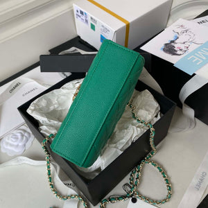 Chanel AP3237 Clutch with chain Grained Shiny Calfskin Gold With Handle Bag Green - Default Title - View 6