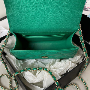 Chanel AP3237 Clutch with chain Grained Shiny Calfskin Gold With Handle Bag Green - Default Title - View 7