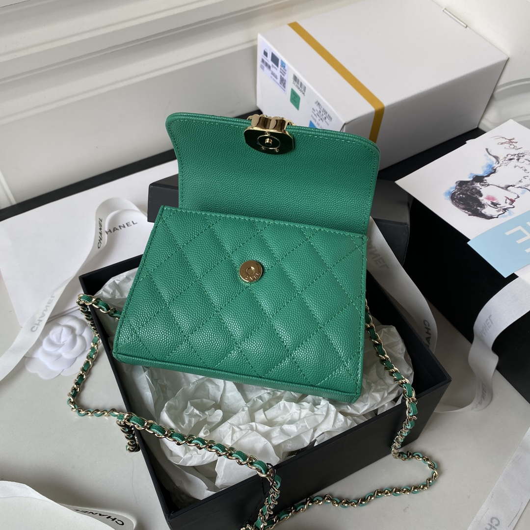 Chanel AP3237 Clutch with chain Grained Shiny Calfskin Gold With Handle Bag Green - Default Title - View 9