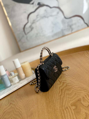 Chanel AP3238 Flap Chain Bag Black Calfskin Gold With Handle Bag - Default Title - View 3