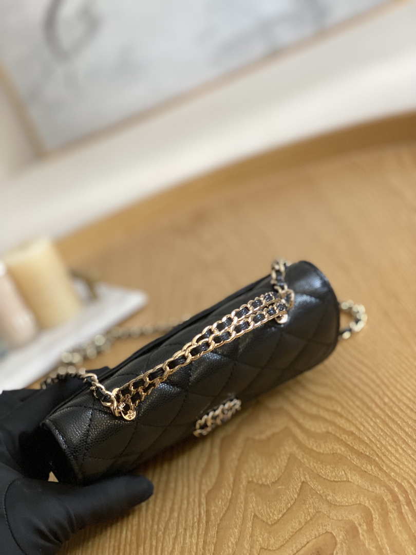Chanel AP3238 Flap Chain Bag Black Calfskin Gold With Handle Bag - Default Title - View 4