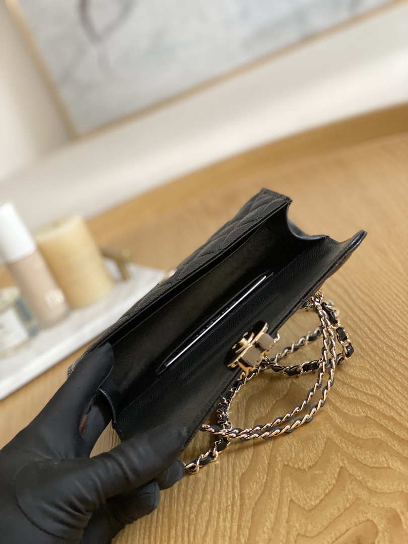Chanel AP3238 Flap Chain Bag Black Calfskin Gold With Handle Bag - Default Title - View 9
