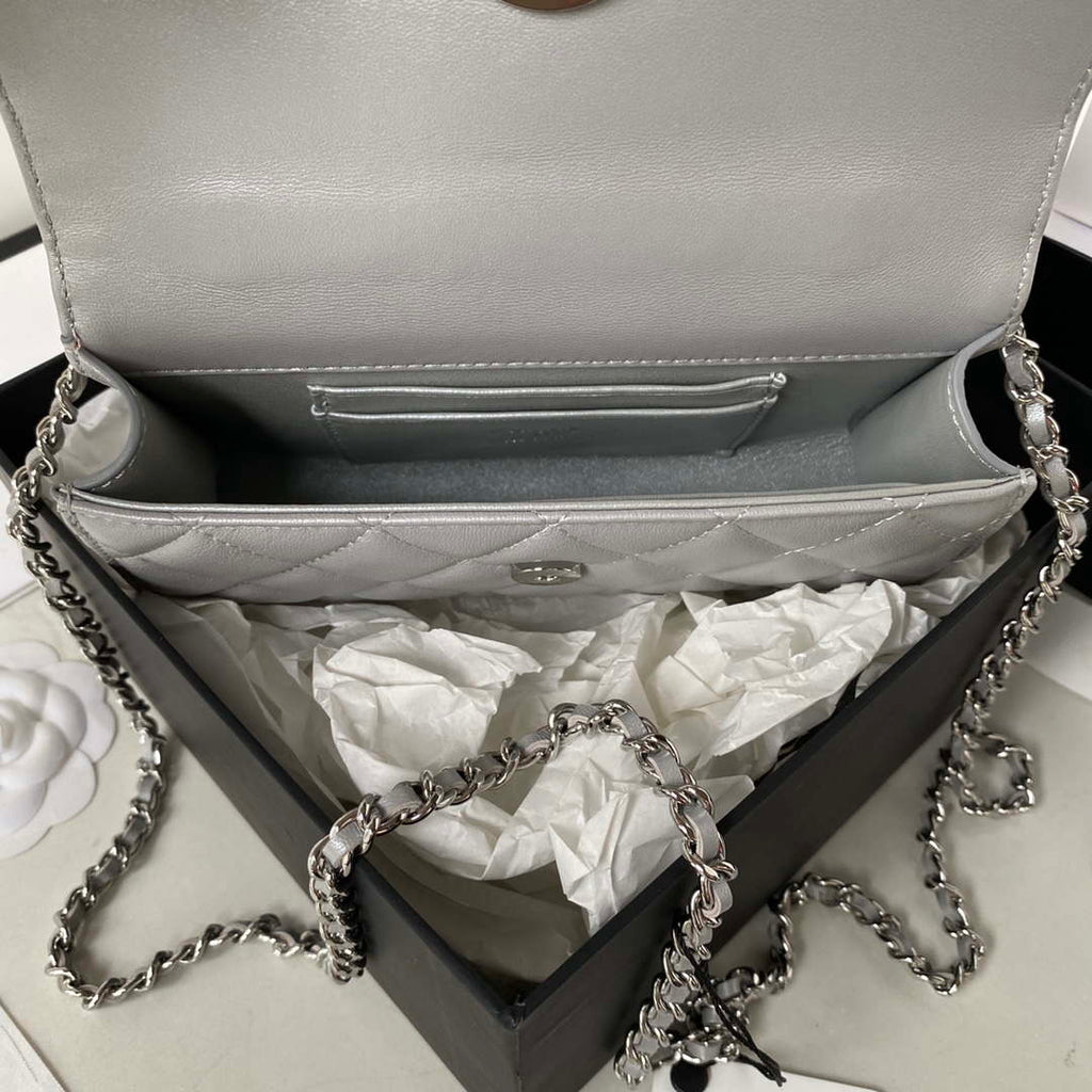 Chanel AP3238 Flap Chain Bag Gray Lambskin Gold With Handle Bag
