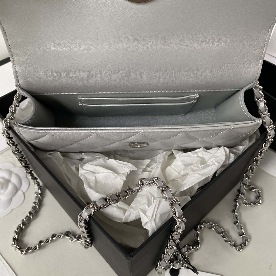 Chanel AP3238 Flap Chain Bag Gray Lambskin Gold With Handle Bag