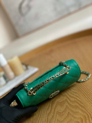 Chanel AP3238 Flap Chain Bag With Handle Green Calfskin Gold - Default Title - View 5