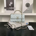 Chanel AP3238 Flap Chain Bag Light Blue Lambskin Gold With Handle Bag - Default Title - View 1