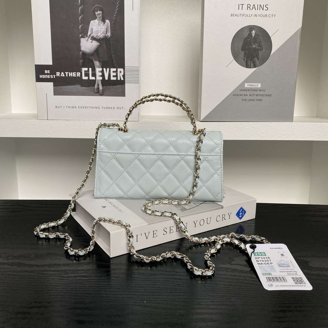 Chanel AP3238 Flap Chain Bag Light Blue Lambskin Gold With Handle Bag - Default Title - View 2