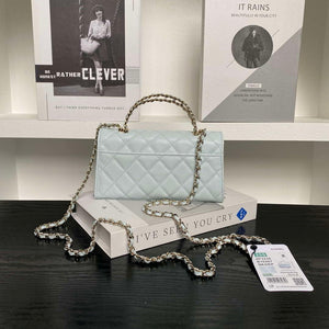 Chanel AP3238 Flap Chain Bag Light Blue Lambskin Gold With Handle Bag - Default Title - View 2