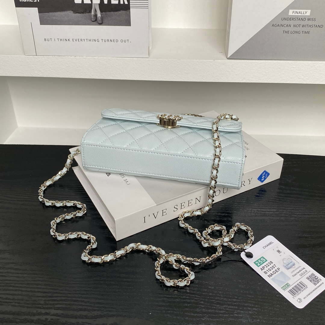 Chanel AP3238 Flap Chain Bag Light Blue Lambskin Gold With Handle Bag - Default Title - View 7