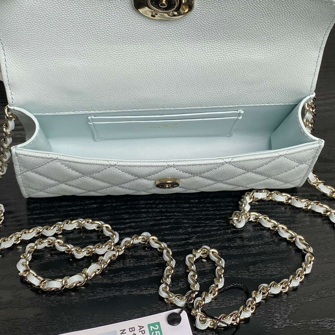 Chanel AP3238 Flap Chain Bag Light Blue Lambskin Gold With Handle Bag - Default Title - View 8