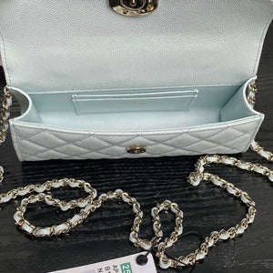 Chanel AP3238 Flap Chain Bag Light Blue Lambskin Gold With Handle Bag - Default Title - View 8