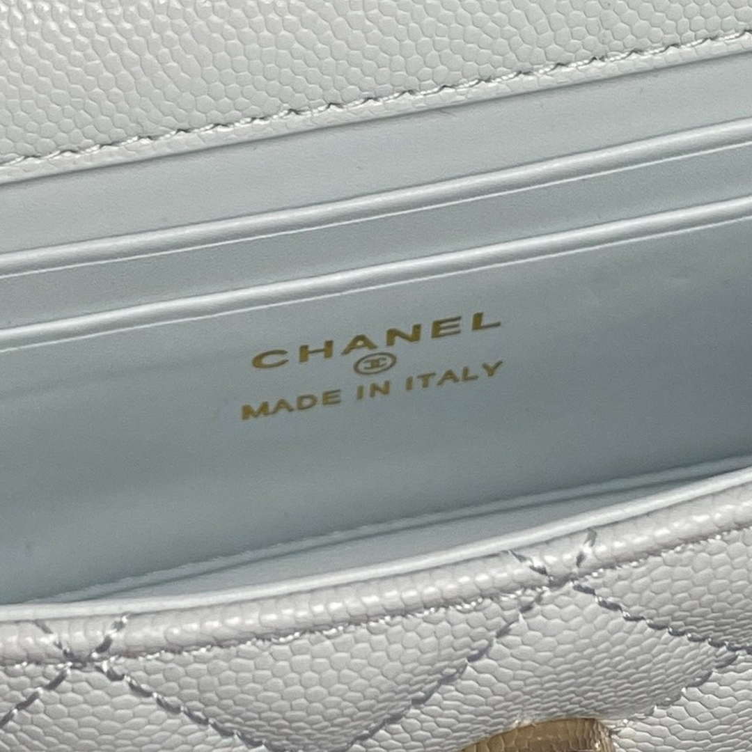 Chanel AP3238 Flap Chain Bag Light Blue Lambskin Gold With Handle Bag - Default Title - View 9