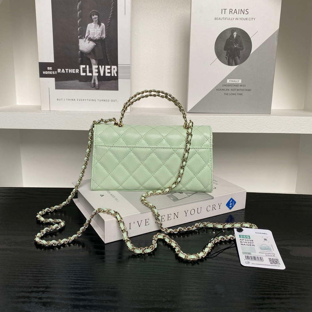 Chanel AP3238 Flap Chain Bag Light Green Lambskin Gold With Handle Bag