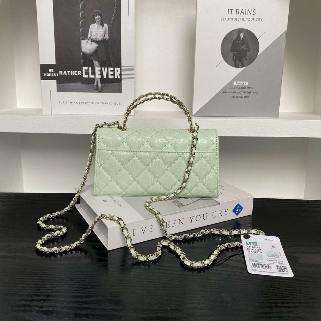 Chanel AP3238 Flap Chain Bag Light Green Lambskin Gold With Handle Bag - Default Title - View 2
