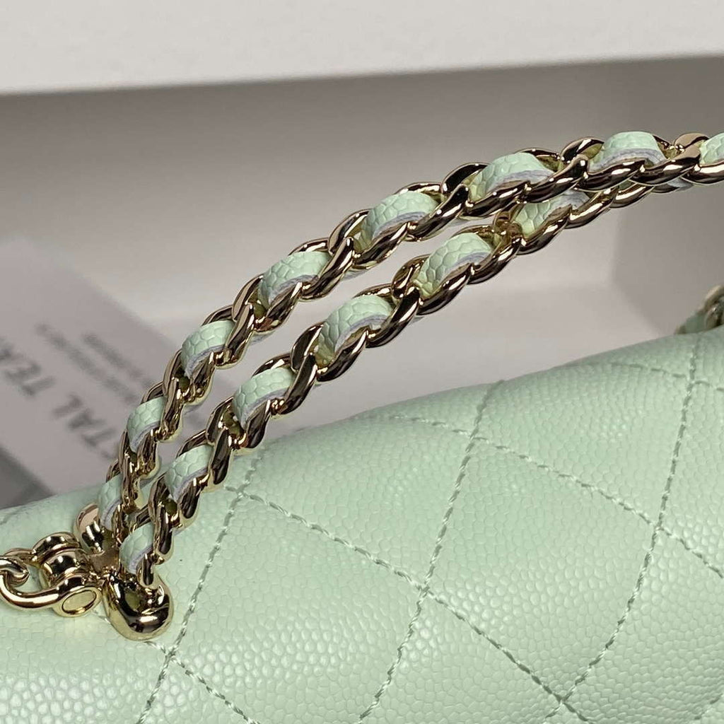 Chanel AP3238 Flap Chain Bag Light Green Lambskin Gold With Handle Bag