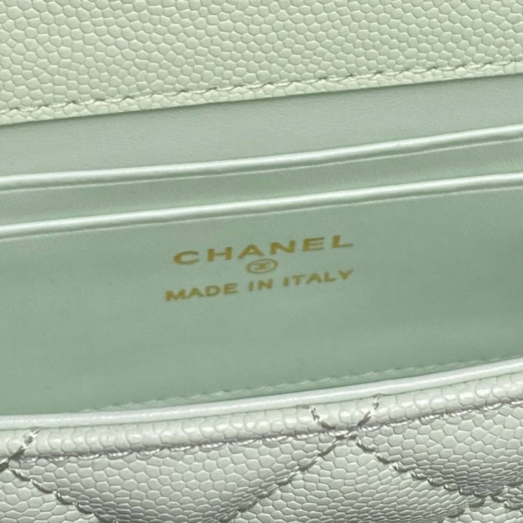 Chanel AP3238 Flap Chain Bag Light Green Lambskin Gold With Handle Bag