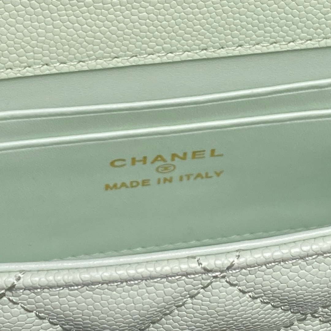 Chanel AP3238 Flap Chain Bag Light Green Lambskin Gold With Handle Bag
