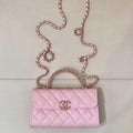Chanel AP3238 Flap Chain Bag Pink Lambskin Gold With Handle Bag