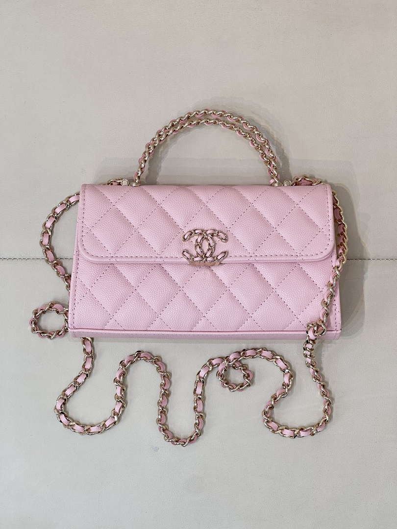 Chanel AP3238 Flap Chain Bag Pink Lambskin Gold With Handle Bag