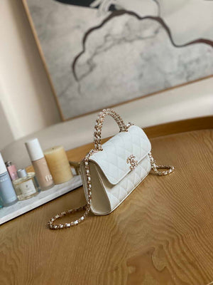 Chanel AP3238 Flap Chain Bag With Handle White Calfskin Gold - Default Title - View 3