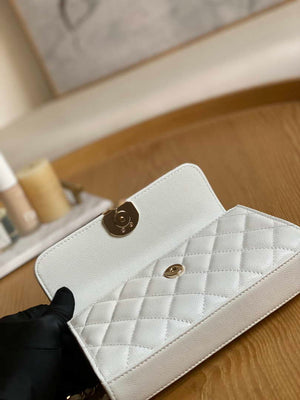 Chanel AP3238 Flap Chain Bag With Handle White Calfskin Gold - Default Title - View 8