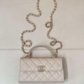 Chanel AP3238 Phone Holder with Chain Grained Shiny Calfskin Apricot