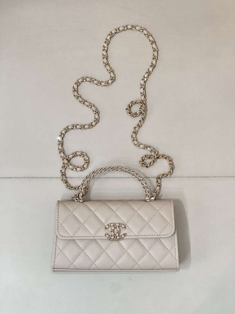 Chanel AP3238 Phone Holder with Chain Grained Shiny Calfskin Apricot
