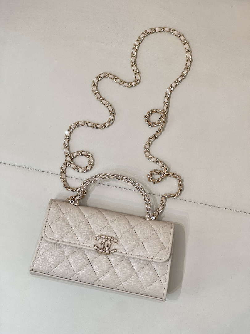 Chanel AP3238 Phone Holder with Chain Grained Shiny Calfskin Apricot