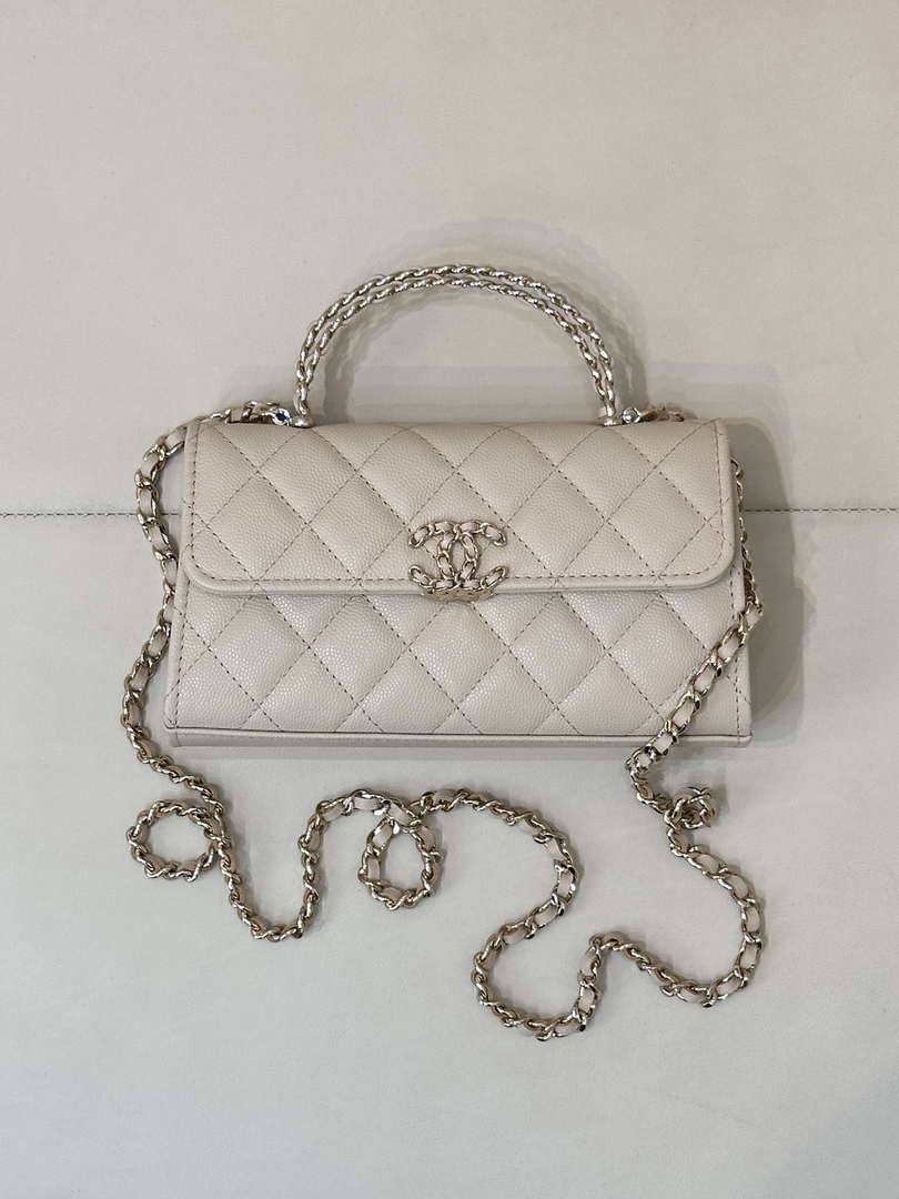 Chanel AP3238 Phone Holder with Chain Grained Shiny Calfskin Apricot