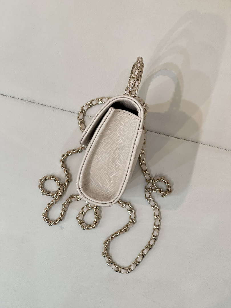Chanel AP3238 Phone Holder with Chain Grained Shiny Calfskin Apricot