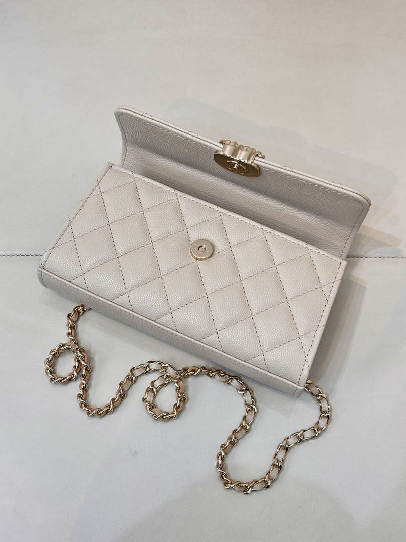 Chanel AP3238 Phone Holder with Chain Grained Shiny Calfskin Apricot