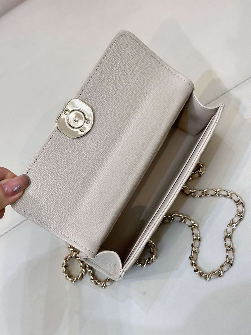 Chanel AP3238 Phone Holder with Chain Grained Shiny Calfskin Apricot