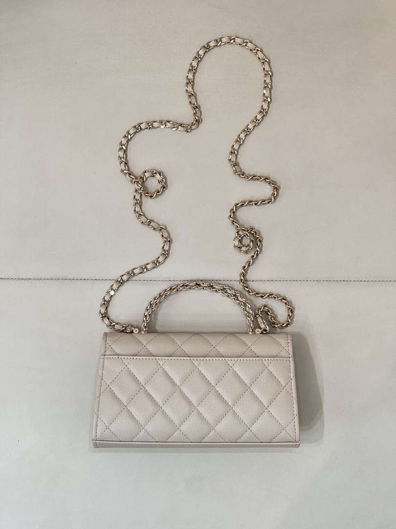 Chanel AP3238 Phone Holder with Chain Grained Shiny Calfskin Apricot