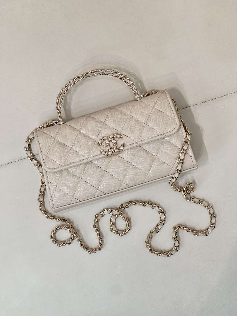 Chanel AP3238 Phone Holder with Chain Grained Shiny Calfskin Apricot