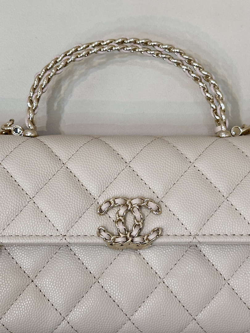 Chanel AP3238 Phone Holder with Chain Grained Shiny Calfskin Apricot